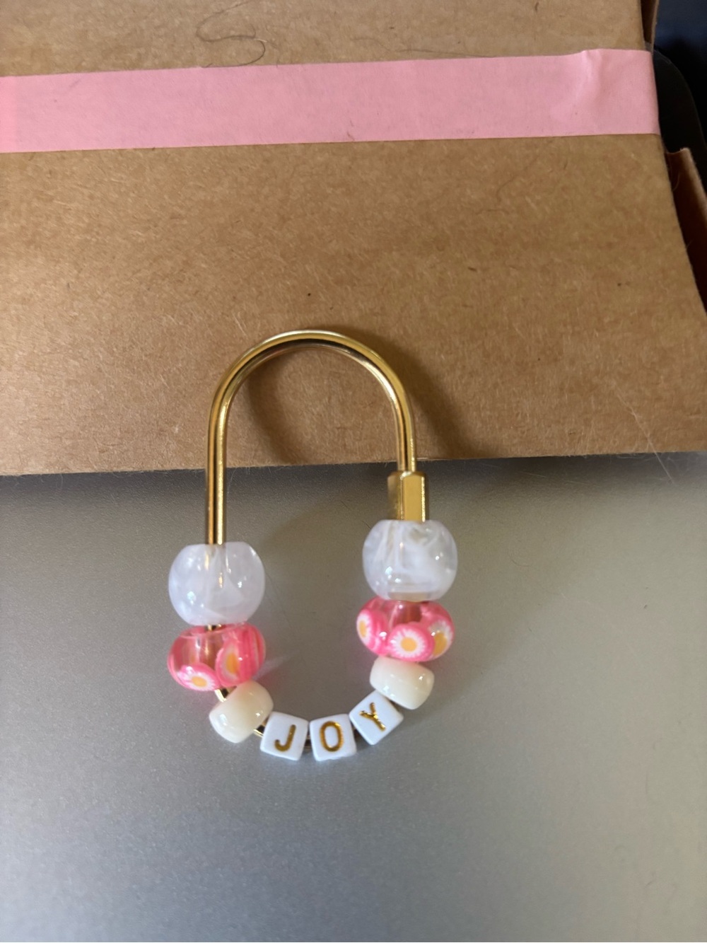 Gold 'JOY' Carabiner Bag Charm